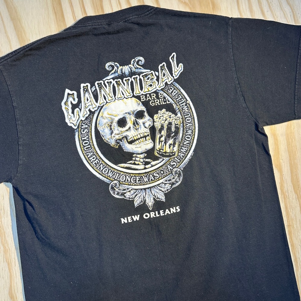 Delta Pro Weight Cannibal Bar & Grill New Orleans Skull Graphic T-Shirt M Black